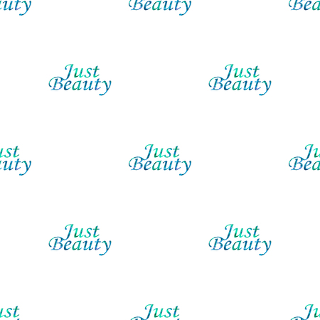 Simple beautiful and elegant conversational seamless pattern design with just beauty text motif in blue colors against white backgroundの写真素材