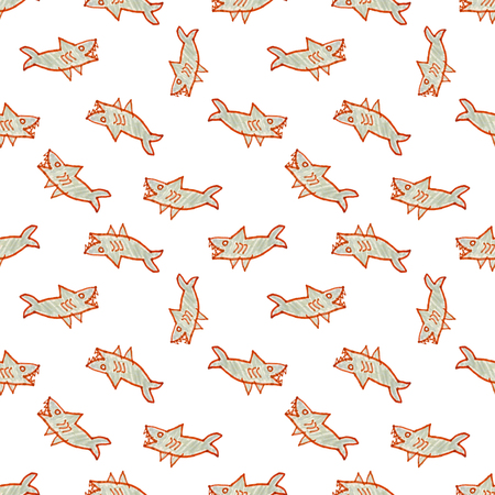 Conversational seamless pattern design with cartoon style shark drawing motif in grey colorsの写真素材