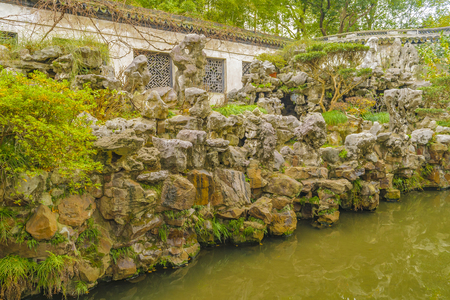 SHANGHAI, CHINA, DECEMBER - 2018 - Sixteenth century touristic Yuyuan garden located at historic center of shanghai, chinaのeditorial素材