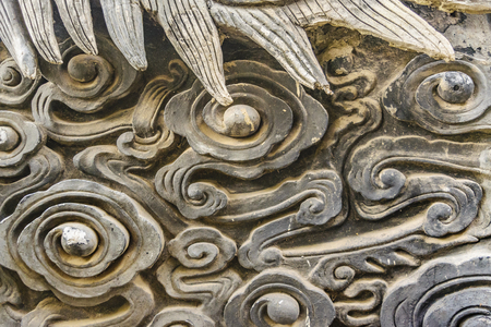 SHANGHAI, CHINA, DECEMBER - 2018 - Sixteenth century wooden dragon sculpture detail at yuyuan garden, shanghai, chinaのeditorial素材