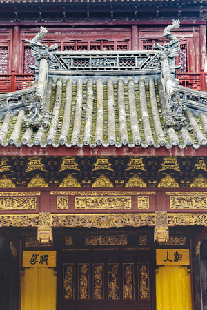 SHANGHAI, CHINA, DECEMBER - 2018 - Architectural detail view sixteenth century touristic yuyuan garden located at historic center of shanghai, chinaのeditorial素材