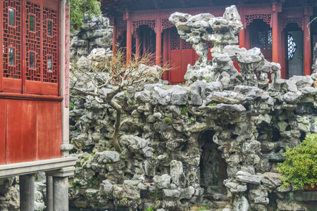 SHANGHAI, CHINA, DECEMBER - 2018 - Sixteenth century touristic Yuyuan garden located at historic center of shanghai, chinaのeditorial素材