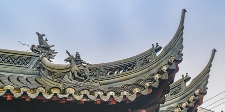SHANGHAI, CHINA, DECEMBER - 2018 - Architectural detail view sixteenth century touristic yuyuan garden located at historic center of shanghai, chinaのeditorial素材