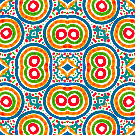 Vivid colorful hand drawn ethnic style geometric seamless pattern mosaic in vivid multicolored tonesの写真素材