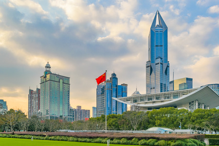 SHANGHAI, CHINA, JANUARY - 2019 - Urban cityscape winter day scene at people square zone in shanghai, chinaのeditorial素材
