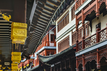 SHANGHAI, CHINA, DECEMBER - 2018 - Architecture detail of traditional commercial old street in shanghai city, chinaのeditorial素材