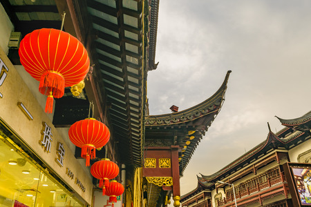SHANGHAI, CHINA, DECEMBER - 2018 - Architecture detail of traditional commercial old street in shanghai city, chinaのeditorial素材