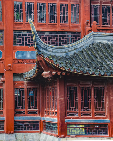 SHANGHAI, CHINA, DECEMBER - 2018 - Traditional wooden building at yuyan garden, shanghai city, chinaのeditorial素材