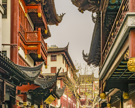 SHANGHAI, CHINA, DECEMBER - 2018 - Traditional commercial old street in shanghai city, chinaのeditorial素材