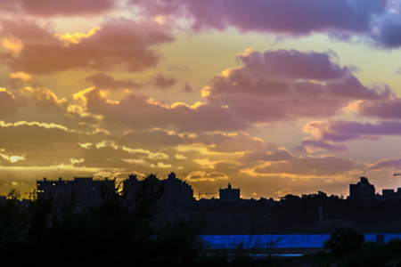 Summer sunset scene at montevideo boardwalk, uruguay