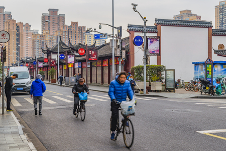 SHANGHAI, CHINA, DECEMBER - 2018 - Traditional commercial old street in shanghai city, chinaのeditorial素材