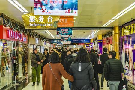 SHANGHAI, CHINA, DECEMBER - 2018 - Small corridor at metro mall in pudong district, shanghai, chinaのeditorial素材