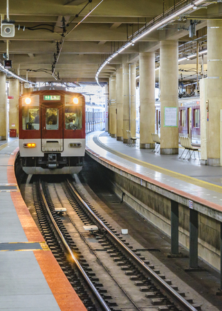 OSAKA, JAPAN, JANUARY - 2019 - Train arriving at subway metro line station, osaka city, japanのeditorial素材