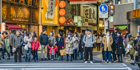 OSAKA, JAPAN, JANUARY - 2019 - Urban winter day scene at dotonbori neighborhood in osaka city, japanのeditorial素材