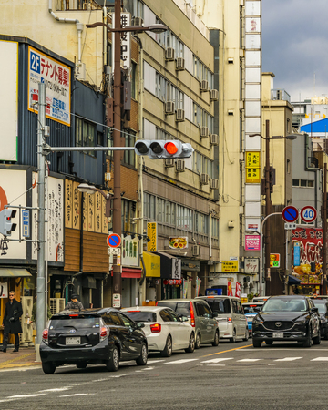 OSAKA, JAPAN, JANUARY - 2019 - Urban winter day scene at osaka downtown, japanのeditorial素材