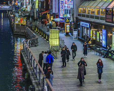 OSAKA, JAPAN, JANUARY - 2019 - Urban night scene at famous dotonbori neighborhood in osaka city, japanのeditorial素材