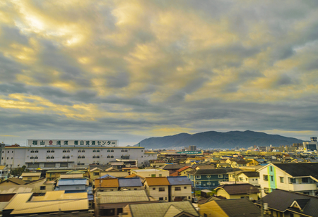 HIROSHIMA, JAPAN, JANUARY - 2019 - Urban scene of japanese city from window train point of viewのeditorial素材