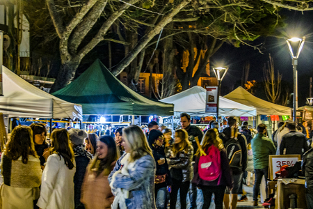MONTEVIDEO, URUGUAY, JUNE - 2019 - Urban night outdoor street fair at carrasco neighborhood, montevideo city, uruguayのeditorial素材