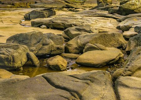 MONTEVIDEO, URUGUAY, MAY - 2019 - Big rocks at beach in montevideo, uruguay
