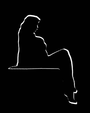 Side view exuberant naked woman graphic silhouette in black and white colorsの写真素材