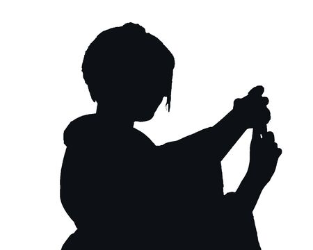 Isolated graphic silhouette illustration of woman taking photo with mobile photoの写真素材