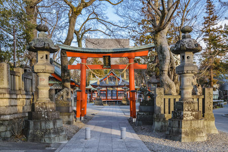 MATSUMOTO, JAPAN, JANUARY - 2019 - Traditional shinto tori gate at urban neighborhood, matsumoto, japanのeditorial素材