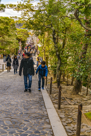 KYOTO, JAPAN, JANUARY - 2019 - Beautiful street winter scene at famous philosopher path, kyoto, japanのeditorial素材