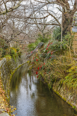 KYOTO, JAPAN, JANUARY - 2019 - Small cananl at famous philosopher path, kyoto, japanのeditorial素材