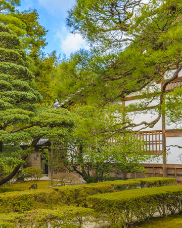 KYOTO, JAPAN, JANUARY - 2019 - Beautiful japanese garden at famous ginkakuji zen temple at Kyoto...
