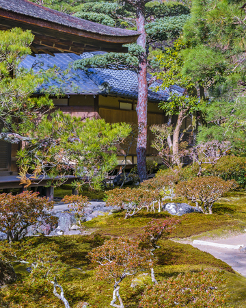 KYOTO, JAPAN, JANUARY - 2019 - Beautiful japanese garden at famous ginkakuji zen temple at Kyoto city, japanのeditorial素材