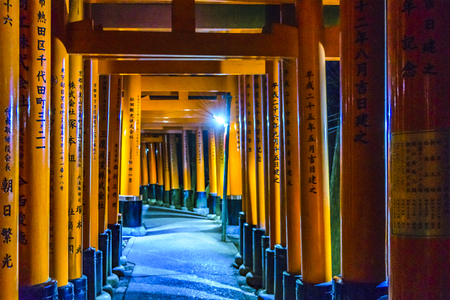 KYOTO, JAPAN, JANUARY - 2019 - Night scene at famous fushimi inari taisha in kyoto, japanのeditorial素材
