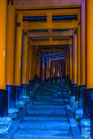 KYOTO, JAPAN, JANUARY - 2019 - Night scene at famous fushimi inari taisha in kyoto, japanのeditorial素材
