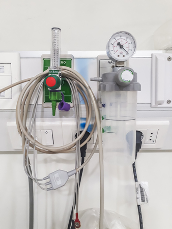 MONTEVIDEO, URUGUAY, JUNE - 2019 - Interior detail scene of equipment at hospital emergency room.のeditorial素材
