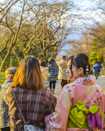 KYOTO, JAPAN, JANUARY - 2019 - People walking at park surrounded kyomizudera temple at higashiyama district, kyoto, japanのeditorial素材