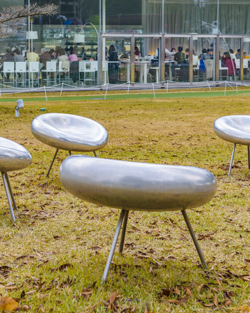 KANAZAWA, JAPAN, JANUARY - 2019 - Unusual chairs at park at 21 contemporary art museum at kanazawa city, japanのeditorial素材