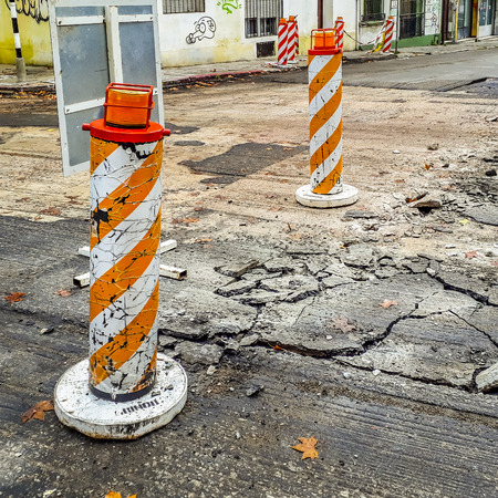 MONTEVIDEO, URUGUAY, MAY - 2019 - Urban day scene at street under repair at montevideo city, uruguayのeditorial素材