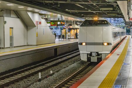 KYOTO, JAPAN, JANUARY - 2019 - Train arriving at train station, kyoto city, japan