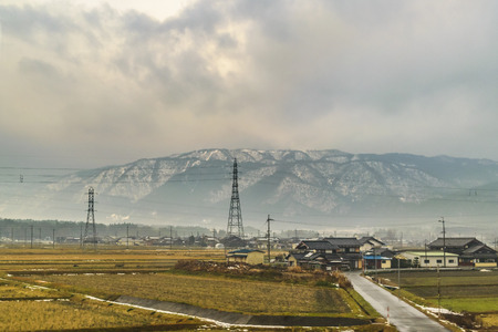 KYOTO, JAPAN, JANUARY - 2019 - Kyoto prefecture winter landscape scene from window train point of viewのeditorial素材