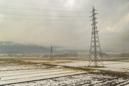 KYOTO, JAPAN, JANUARY - 2019 - Kyoto prefecture winter landscape scene from window train point of viewのeditorial素材