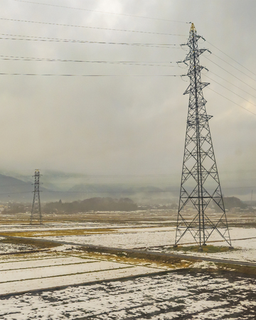 KYOTO, JAPAN, JANUARY - 2019 - Kyoto prefecture winter landscape scene from window train point of viewのeditorial素材