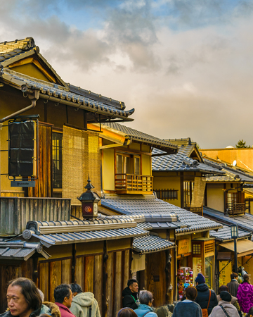 KYOTO, JAPAN, JANUARY - 2019 - Winter urban scene at traditional touristic street of gion at kyoto city, japanのeditorial素材