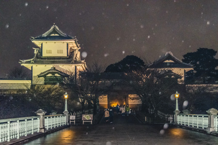 KANAZAWA, JAPAN, JANUARY - 2019 - Exterior night scene of famous kanazawa castle at kanazawa city, japanのeditorial素材