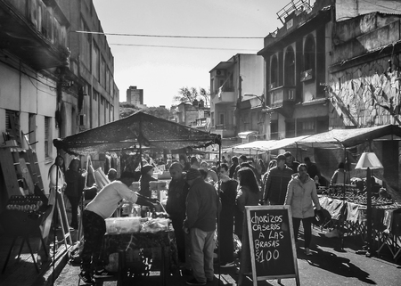 MONTEVIDEO, URUGUAY, AUGUST - 2019 - Winter urban scene at traditional weekend street fair at montevideo city, uruguayのeditorial素材