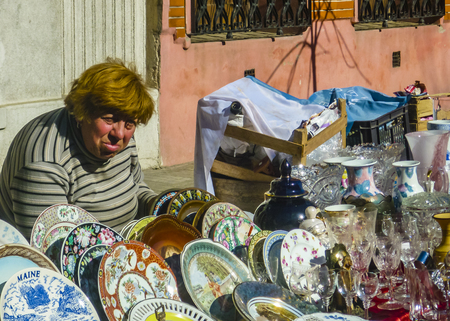 MONTEVIDEO, URUGUAY, AUGUST - 2019 - Winter urban scene at traditional weekend street fair at montevideo city, uruguayのeditorial素材