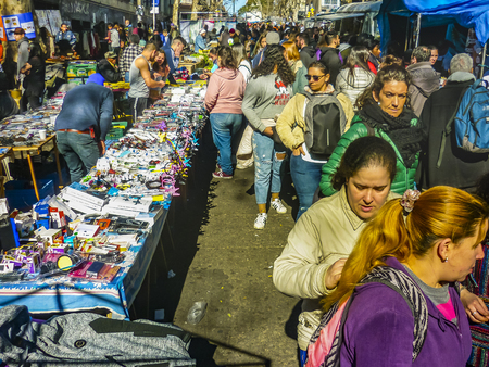 MONTEVIDEO, URUGUAY, AUGUST - 2019 - Winter urban scene at traditional weekend street fair at montevideo city, uruguayのeditorial素材