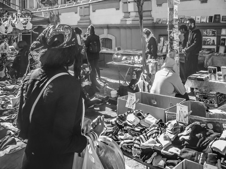 MONTEVIDEO, URUGUAY, AUGUST - 2019 - Winter urban scene at traditional weekend street fair at montevideo city, uruguayのeditorial素材