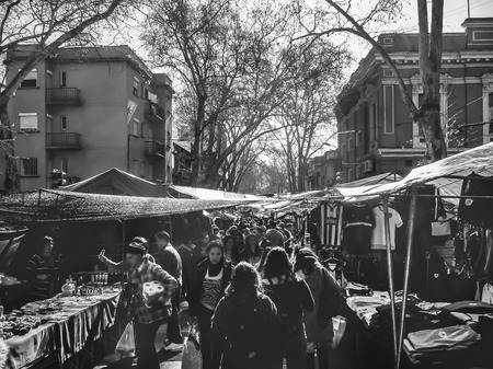 MONTEVIDEO, URUGUAY, AUGUST - 2019 - Winter urban scene at traditional weekend street fair at montevideo city, uruguayのeditorial素材