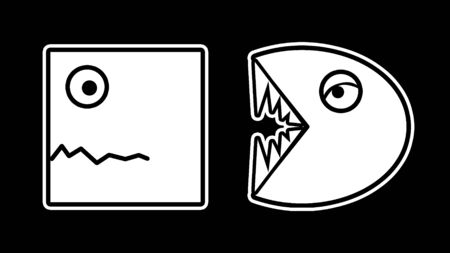 Chasing for eat funny concept illustration  in black and white colorsの写真素材