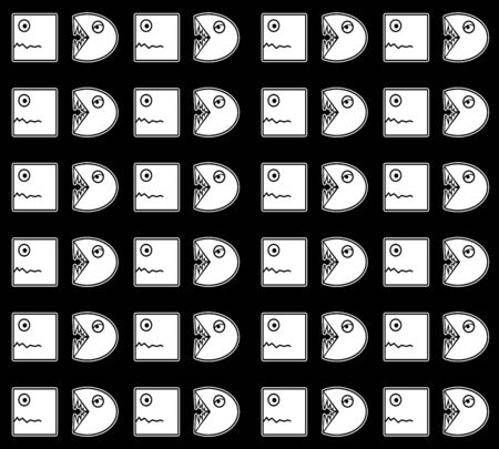 Chasing for eat funny concept illustration motif seamless pattern design in black and white colors