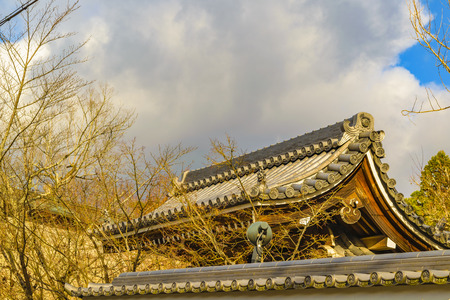 Exterior detail view of religious temple at kyoto city, japanのeditorial素材